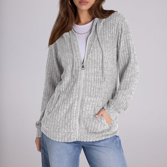 Women’s Oversized Zip Hoodie Lightweight Long Sleeve Fall Casual - Picture 2 of 5